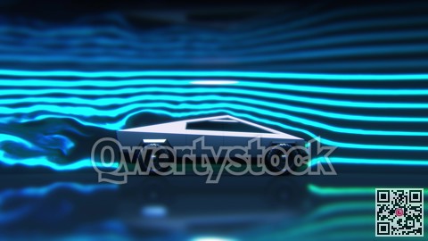 Concept car aerodynamics test in wind tunnel, side view 3d rendering