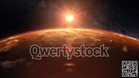Mars planet sunset sunrise in the space 3d illustration