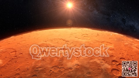Mars planet sunset sunrise in the space 3d illustration