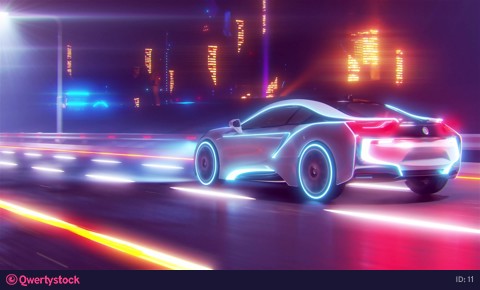Future car going on the road 4k animation