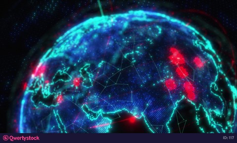 Asia 4K. Spread of the something. Epidemic, war, etc. The texture map of the Earth was created in the graphic editor without photos and other images.