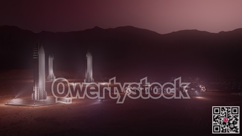 mars colony. flytrough to the base. 3d illustration