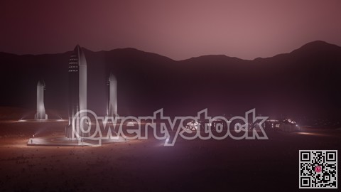 mars colony. flytrough to the base. 3d illustration