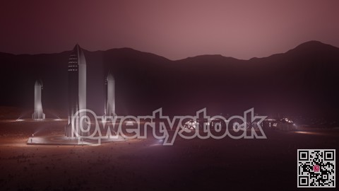 mars colony. flytrough to the base. 3d illustration