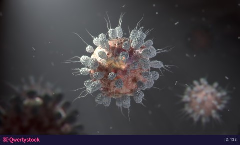 Infected virus inside the blood. Coronavirus concept. also known as 2019-nCov. 3D Rendering.