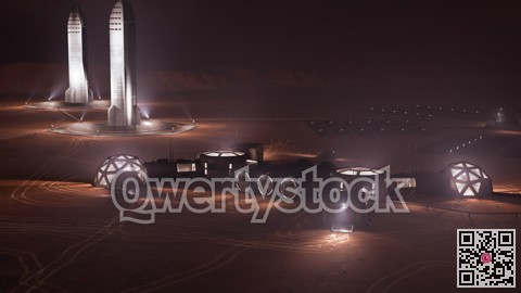 A depiction of a base on a hostile and barren planet. The small colony is equipped with two rovers for astronauts to use for exploration of the surface. 3d illu