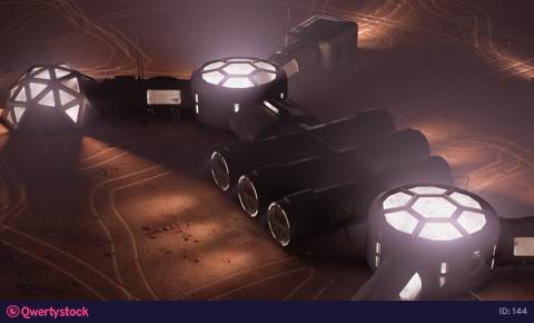 A depiction of a base on a hostile and barren planet. The small colony is equipped with two rovers for astronauts to use for exploration of the surface. 4k animation