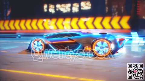 Future car going on the road with electric blasts and energy fluids 4k animation