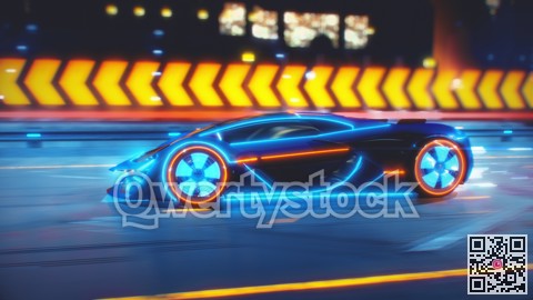 Future car going on the road with electric blasts and energy fluids 4k animation