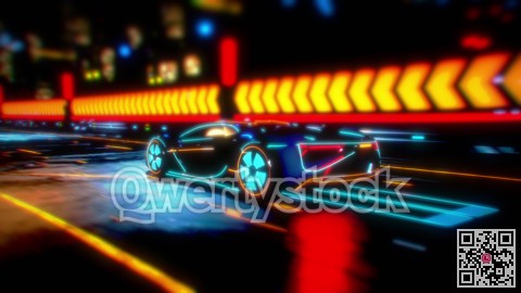 Future car going on the road 4k animation