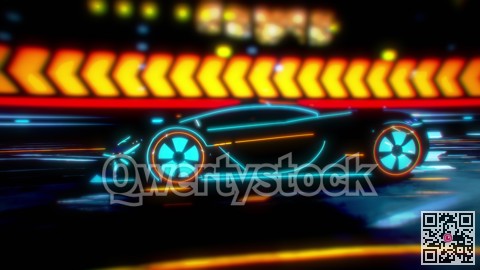 Future car going on the road 4k animation