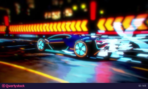 Future car going on the road with electric blasts and energy fluids 4k animation