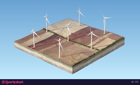 Windmill on earth island background 3d animation, perfect for infographics 