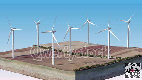 Wind turbines on a separate island. Background. 3D illustration
