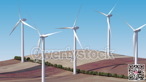 Windmills in the middle of a field. 3D rendering. 3D illustration