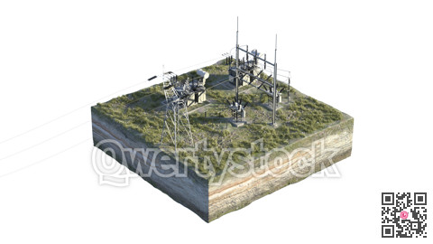 Transformer station, background picture, isometric view. isolated on the island. 3D rendering. 3D illustration