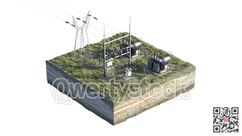 Transformer station, background picture isolated on the island. 3D rendering. 3D illustration