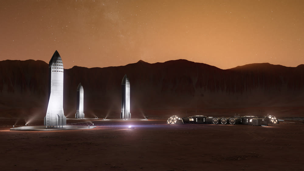 Sunrise at the Martian base and zoom out to Mars planet view. 4K 3d animation.