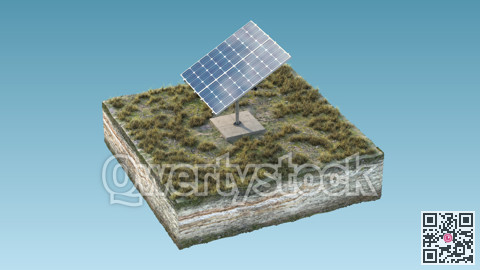 Island with a solar panel. Background picture. 3D rendering. 3D illustration