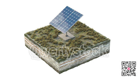 Solar panel on the island. Green energy. 3D rendering. 3D illustration