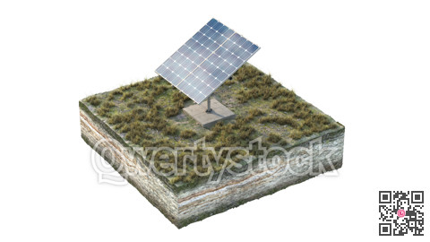An isolated solar panel on an island. Energy of sun. Background image. 3D illustration