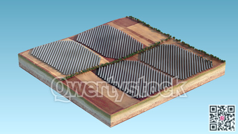 Solar panels, isolated island. Energy of sun. 3D rendering
