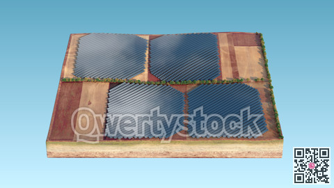 Solar panels on an isolated island. Picture for Background. 3D illustration