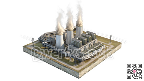 Power Station Cooling Tower. Isolated island. Isometry. Background white. 3D illustration