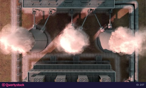 Smoke from the chimney. Smooth flying into the smoke. 3d render. Animation