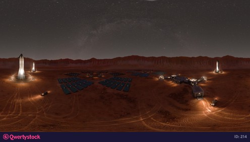Timelapse of sunrise and sunset at the Martian base located inside the crater. Loopable 360 VR 4K animation.