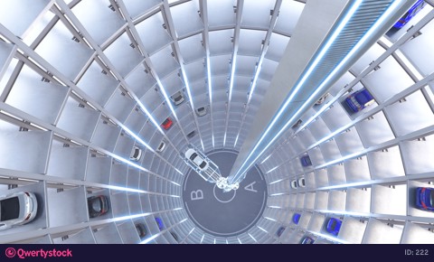 Automated car parking system. High quality 4K animation. 3d render. Animation