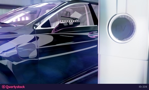 Electric car charging at the charger point. 4k 3d animation