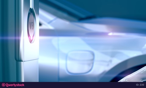 Modern electric car charging at the charger station. 4k 3d animation