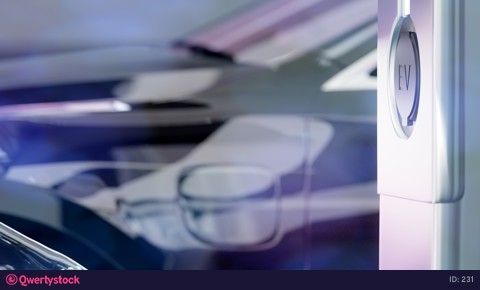 Car charging at the charger station. Black refueling cable. 4k 3d animation