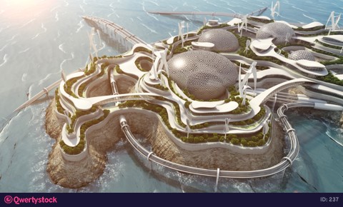 City future concept with tube transport network