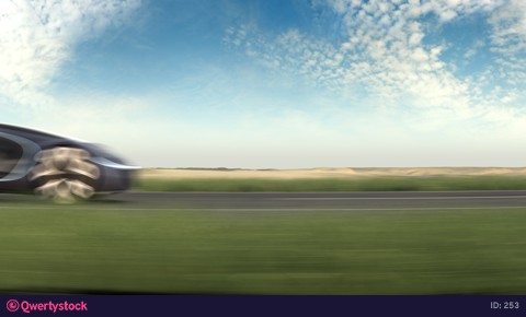 Electric car on road. Side view. Сoncept car of the future. 4k animation. 