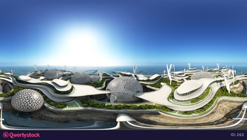 Megapolis island concept. A futuristic city on the water. animation 4K