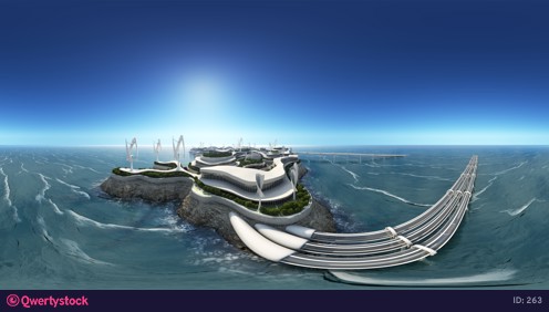 Future city in the ocean. 4K footage