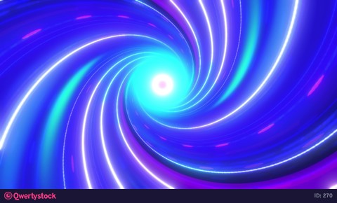 Spiral digital lines, movement of neon lines deep into the tunnel.