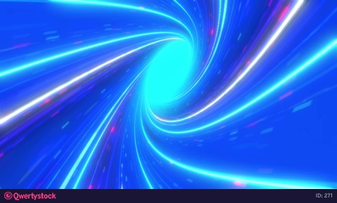 Speed of digital blue lights, rays in motion into digital technologic tunnels.