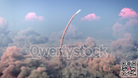 Rocket Launch through the clouds, Starship rocket to the mars. 4k animation