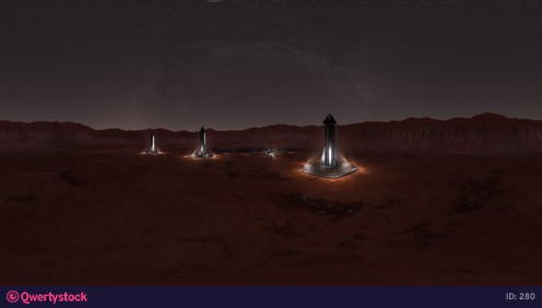 Flying around a human colony in a Martian crater. Loopable timelapse night to day. 4K footage