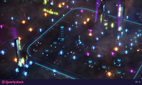 Night Future City with flying cars and sci-fi transport. 4k animation
