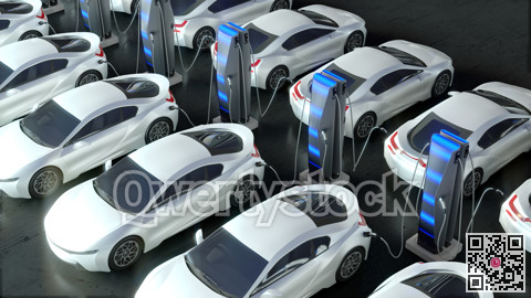 Charging an electric sports car. Modern charging stations for electric vehicles. 3D rendering. 3D illustration.
