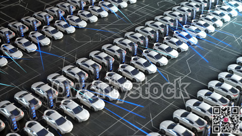Parking with charger for electric vehicles. Charging stations. Electric field charges. 3D illustration