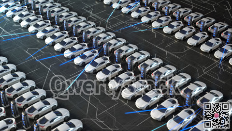 Parking with charger for electric vehicles. Charging stations. Electric field charges. 3D illustration.