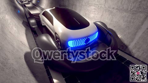 Underground high-speed transport. Personal transport riding on a platform underground in a tunnel. 3d illustation