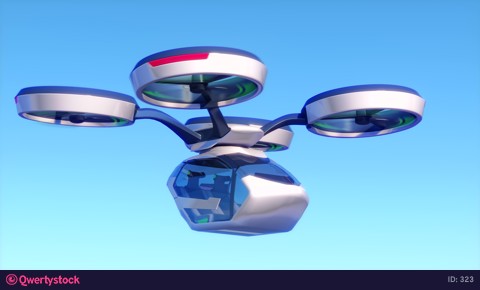 Passenger flying taxi, on an isolated blue background.