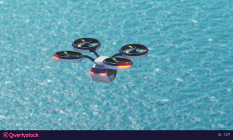 Individual personal air transport, flight over the sea.