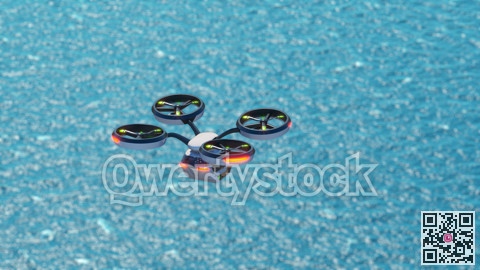 Personal air transport flying over the blue ocean. 3d illustration